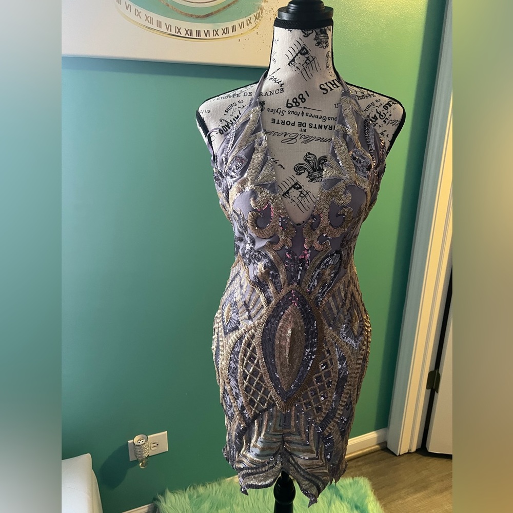 Sequin Halter Midi Dress size Medium